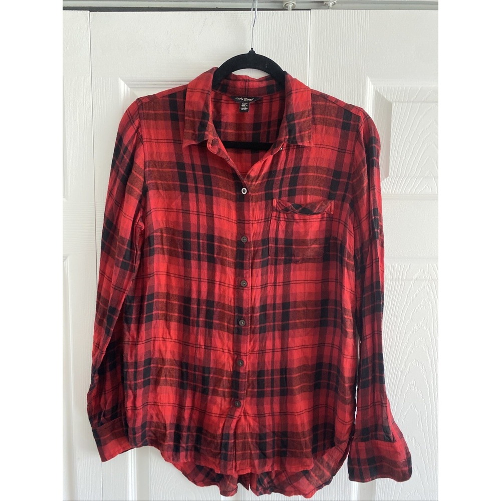 Lucky Brand Plaid Button Down Shirt Womens Size S Red Black Grunge Flannel Style